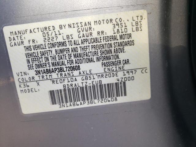 3N1AB6AP3BL720608 - 2011 NISSAN SENTRA 2.0 SILVER photo 12