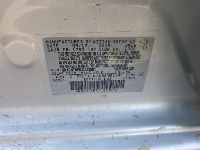 3N1CN7AP0JL813591 - 2018 NISSAN VERSA S SILVER photo 12