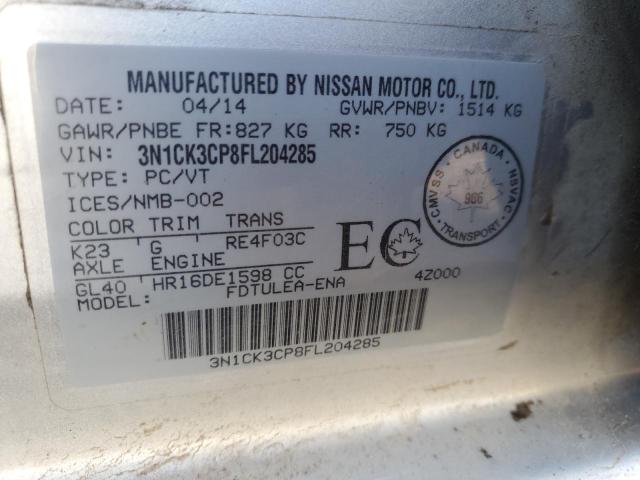 3N1CK3CP8FL204285 - 2015 NISSAN MICRA SILVER photo 12