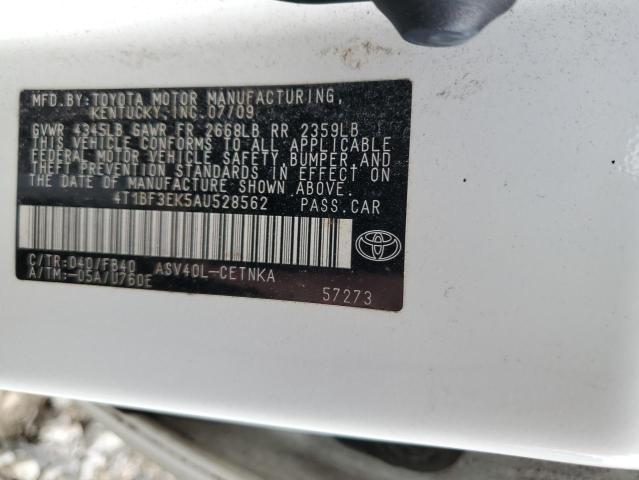 4T1BF3EK5AU528562 - 2010 TOYOTA CAMRY BASE WHITE photo 12