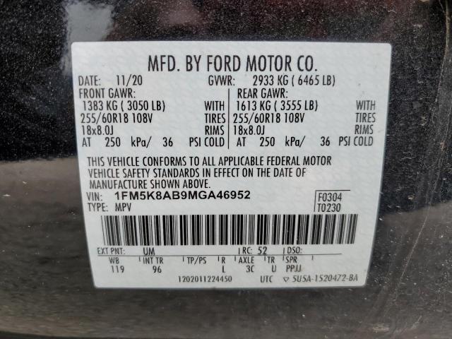 1FM5K8AB9MGA46952 - 2021 FORD EXPLORER POLICE INTERCEPTOR BLACK photo 13