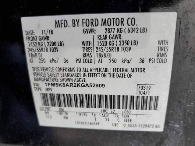 1FM5K8AR2KGA52909 - 2019 FORD EXPLORER POLICE INTERCEPTOR TWO TONE photo 13