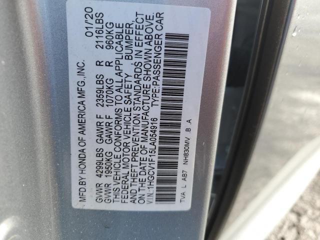 1HGCV1F15LA054916 - 2020 HONDA ACCORD LX SILVER photo 12