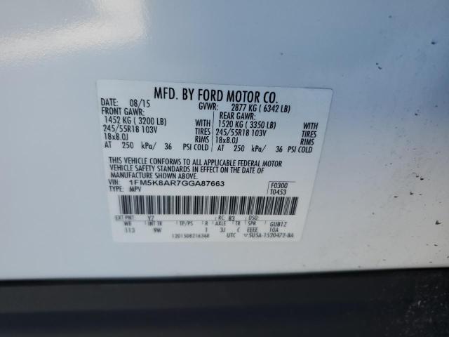 1FM5K8AR7GGA87663 - 2016 FORD EXPLORER POLICE INTERCEPTOR 白色 照片 13