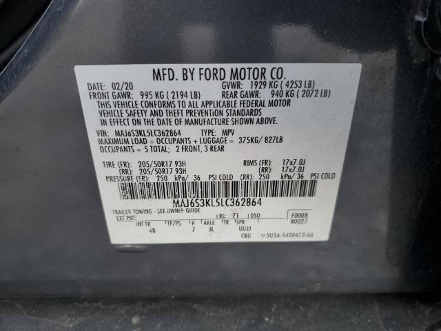 MAJ6S3KL5LC362864 - 2020 FORD ECOSPORT TITANIUM GRAY photo 13