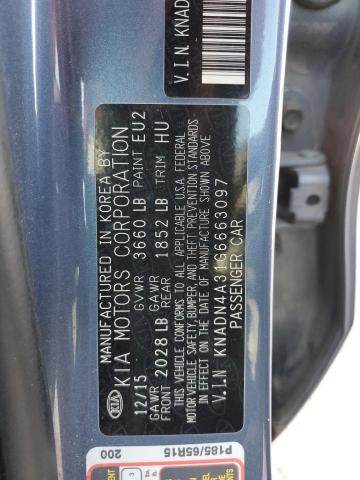 KNADN4A31G6663097 - 2016 KIA RIO EX BLUE photo 12