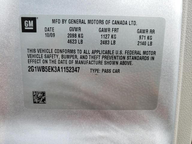 2G1WB5EK3A1152347 - 2010 CHEVROLET IMPALA LT GRAY photo 12