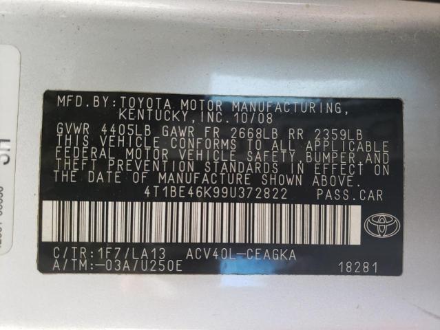 4T1BE46K99U372822 - 2009 TOYOTA CAMRY BASE SILVER photo 13