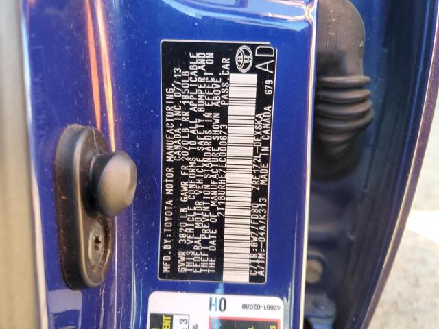 2T1BURHE7EC000673 - 2014 TOYOTA COROLLA L BLUE photo 13