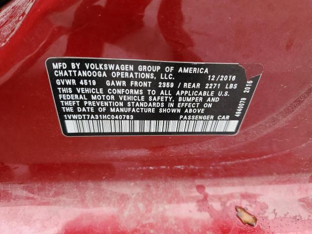 1VWDT7A31HC040783 - 2017 VOLKSWAGEN PASSAT R-LINE Qırmızı foto 12