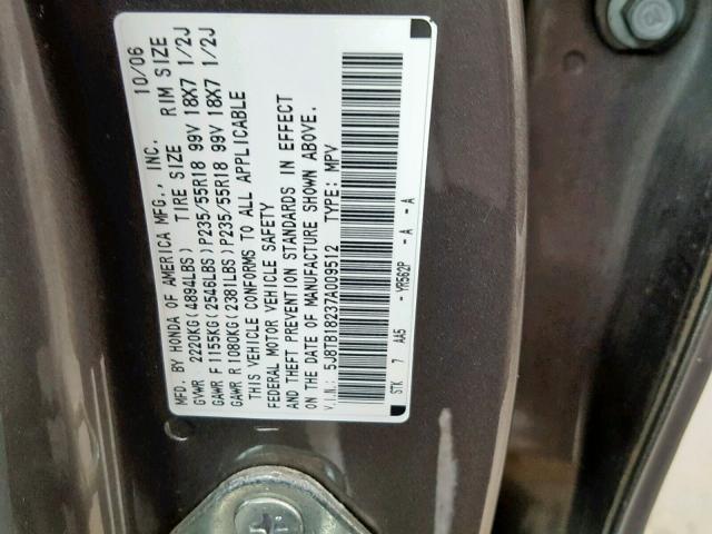 5J8TB18237A009512 - 2007 ACURA RDX CHARCOAL photo 10