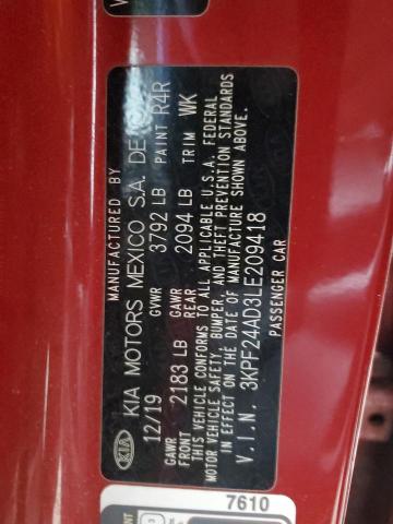 3KPF24AD3LE209418 - 2020 KIA FORTE FE RED photo 13