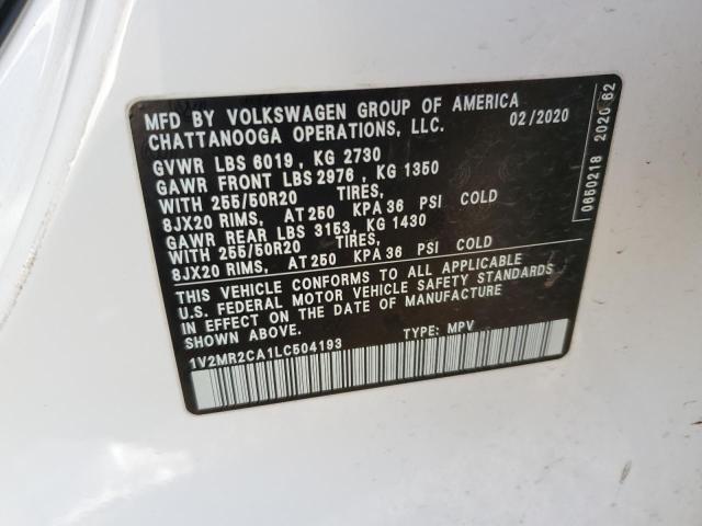 1V2MR2CA1LC504193 - 2020 VOLKSWAGEN ATLAS SEL WHITE photo 13