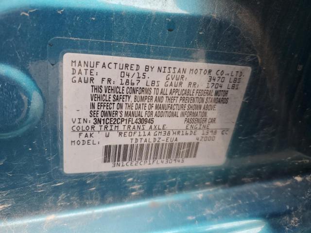 3N1CE2CP1FL430945 - 2015 NISSAN VERSA NOTE S BLUE photo 13