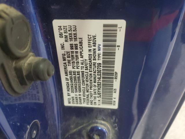 5J6YH28314L030709 - 2004 HONDA ELEMENT LX BLUE photo 12