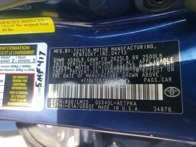 4T1BK1EB1DU034803 - 2013 TOYOTA AVALON BASE 蓝色 照片 12