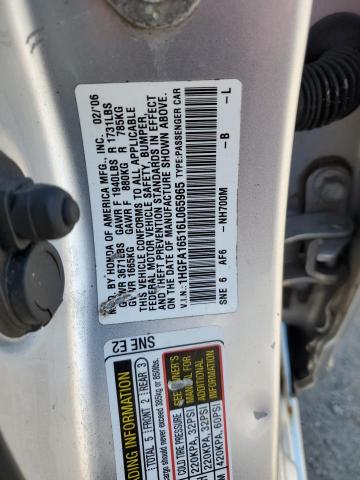 1HGFA16516L065965 - 2006 HONDA CIVIC LX SILVER photo 12