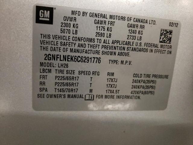 2GNFLNEK6C6291776 - 2012 CHEVROLET EQUINOX LT SILVER photo 12