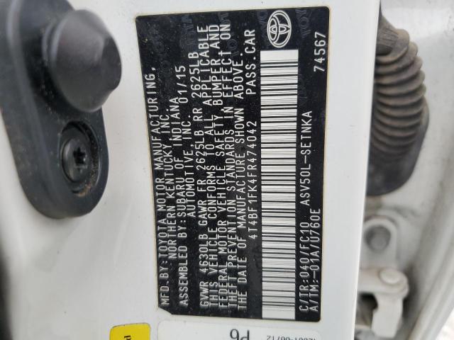 4T4BF1FK4FR474042 - 2015 TOYOTA CAMRY LE WHITE photo 13