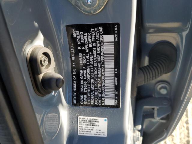SHHFK7H4XMU421511 - 2021 HONDA CIVIC SPORT 灰色 照片 12