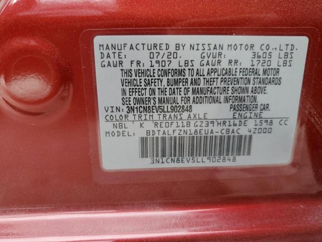 3N1CN8EV5LL902848 - 2020 NISSAN VERSA SV RED photo 12