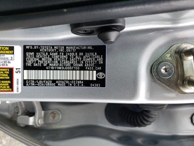 4T1B11HK9JU007150 - 2018 TOYOTA CAMRY L SILVER photo 13