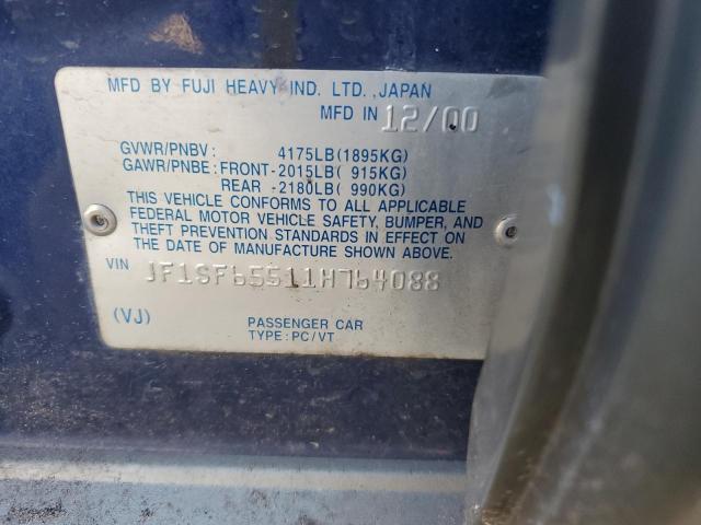 JF1SF65511H764088 - 2001 SUBARU FORESTER S BLUE photo 10