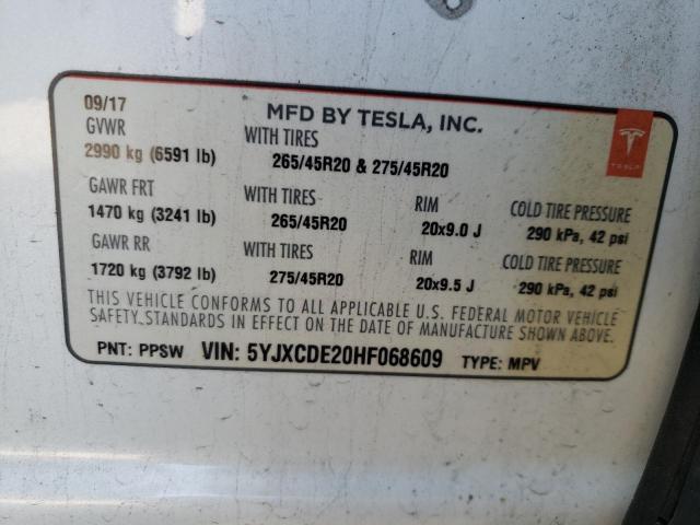 5YJXCDE20HF068609 - 2017 TESLA MODEL X WHITE photo 12