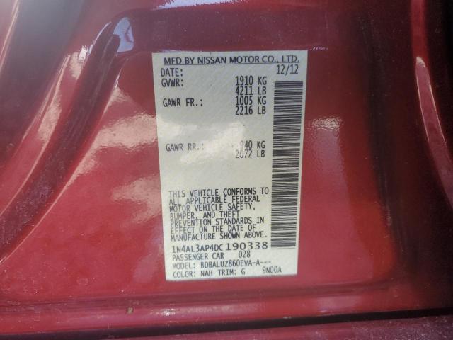 1N4AL3AP4DC190338 - 2013 NISSAN ALTIMA 2.5 RED photo 12