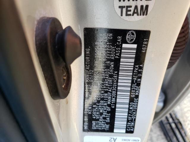 4T1BK3DB3CU445874 - 2012 TOYOTA AVALON BASE 银色 照片 12