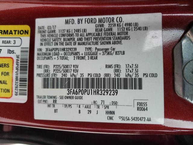 3FA6P0PU1HR329239 - 2017 FORD FUSION SE PHEV RED photo 13