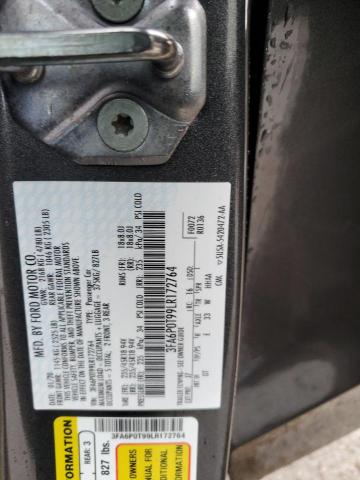 3FA6P0T99LR172764 - 2020 FORD FUSION SE GRAY photo 12