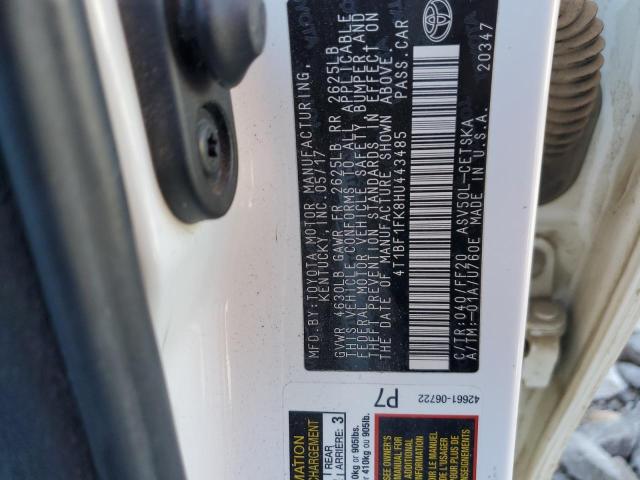 4T1BF1FK8HU443485 - 2017 TOYOTA CAMRY SE LE Beyaz fotoğraf 12