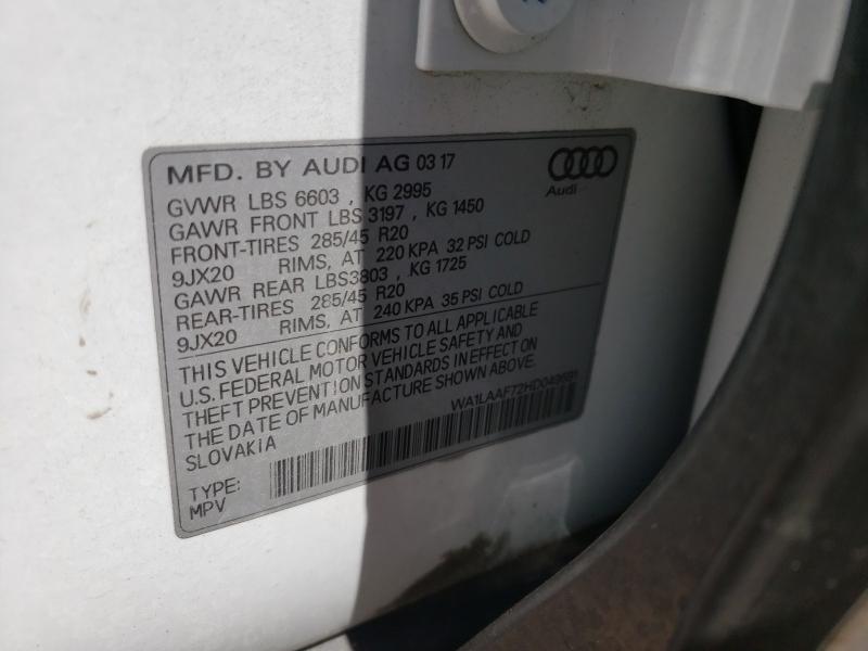 WA1LAAF72HD049591 - 2017 AUDI Q7 WHITE photo 10