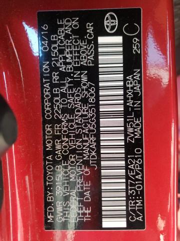 JTDKARFU5G3518067 - 2016 TOYOTA PRIUS RED photo 12