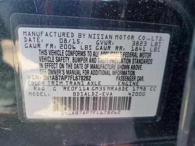 3N1AB7AP7FL678262 - 2015 NISSAN SENTRA S BLUE photo 12