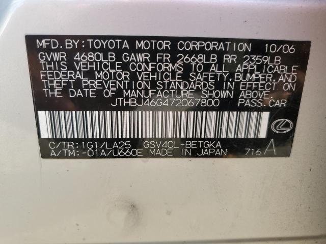 JTHBJ46G472067800 - 2007 LEXUS ES 350 SILVER photo 12