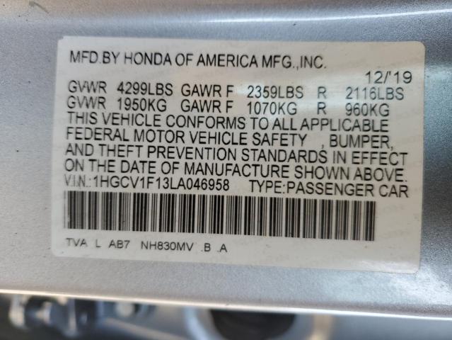 1HGCV1F13LA046958 - 2020 HONDA ACCORD LX SILVER photo 12