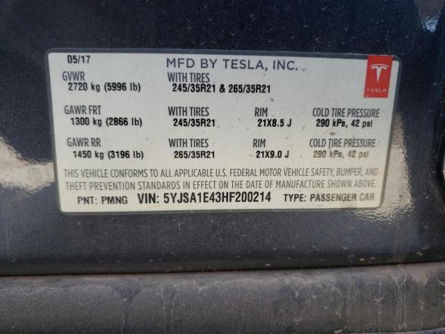 5YJSA1E43HF200214 - 2017 TESLA MODEL S Սև լուսանկար 13