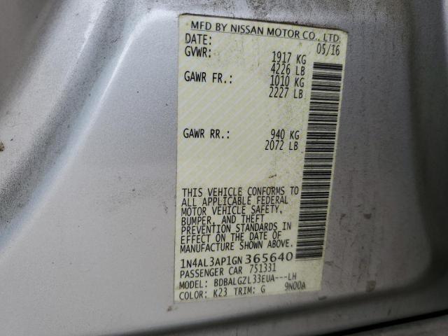 1N4AL3AP1GN365640 - 2016 NISSAN ALTIMA 2.5 SILVER photo 12