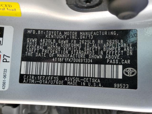 4T1BF1FK7DU691334 - 2013 TOYOTA CAMRY L SILVER photo 12