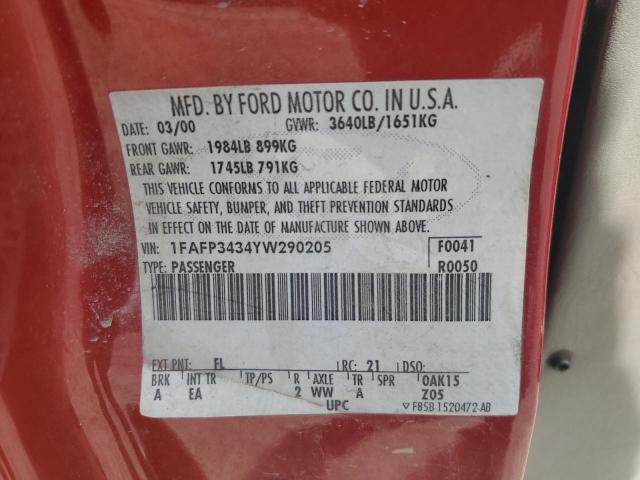 1FAFP3434YW290205 - 2000 FORD FOCUS SE RED photo 12