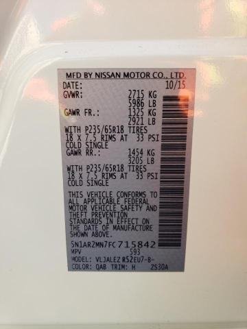 5N1AR2MN7FC715842 - 2015 NISSAN PATHFINDER S 白色 照片 13