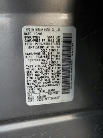 JN8AZ18U49W030933 - 2009 NISSAN MURANO S GRAY photo 14