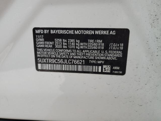 5UXTR9C56JLC76621 - 2018 BMW X3 XDRIVE30I WHITE photo 13