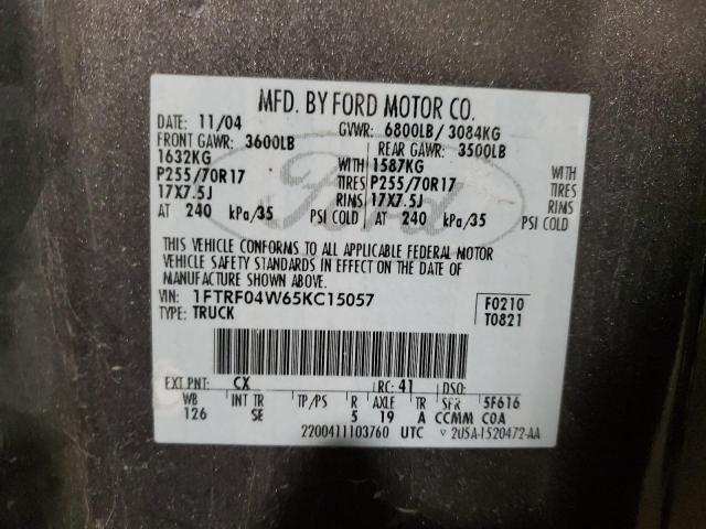 1FTRF04W65KC15057 - 2005 FORD F150 GRAY photo 12