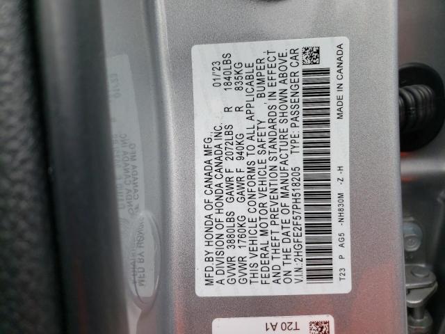 2HGFE2F57PH518205 - 2023 HONDA CIVIC SPORT 银色 照片 12