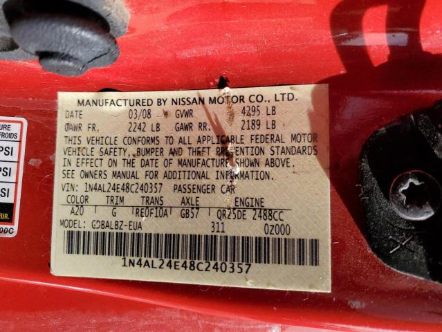 1N4AL24E48C240357 - 2008 NISSAN ALTIMA 2.5S RED photo 12