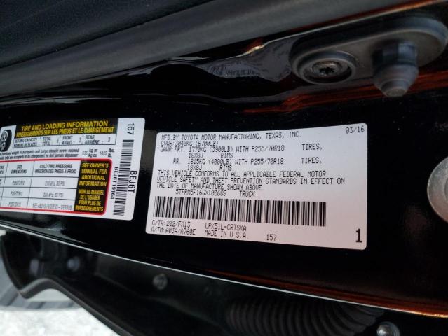5TFRM5F16GX103689 - 2016 TOYOTA TUNDRA DOUBLE CAB SR/SR5 BLACK photo 12