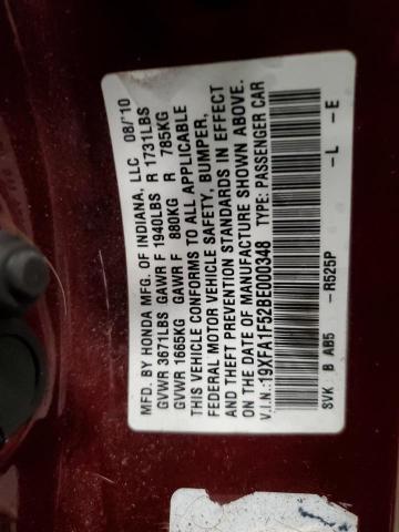 19XFA1F52BE000348 - 2011 HONDA CIVIC LX RED photo 12